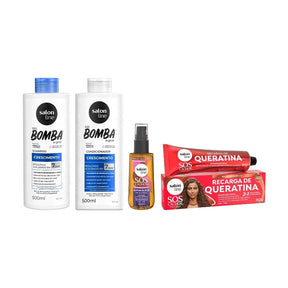 Kit Shampoo e Condicionador SOS Bomba Crescimento + Óleo SOS Cachos + Recarga de Queratina SOS Cachos