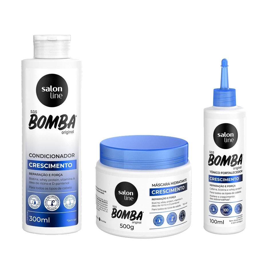 Kit com Condicionador e Máscara de Hidratação SOS Bomba Original + Tônico Fortalecedor Crescimento Acelerado Salon Line