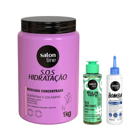 Kit com Óleo de Umectação Rícino Puro + Máscara Bio-Reconstrução + Tônico Fortalecedor Salon Line