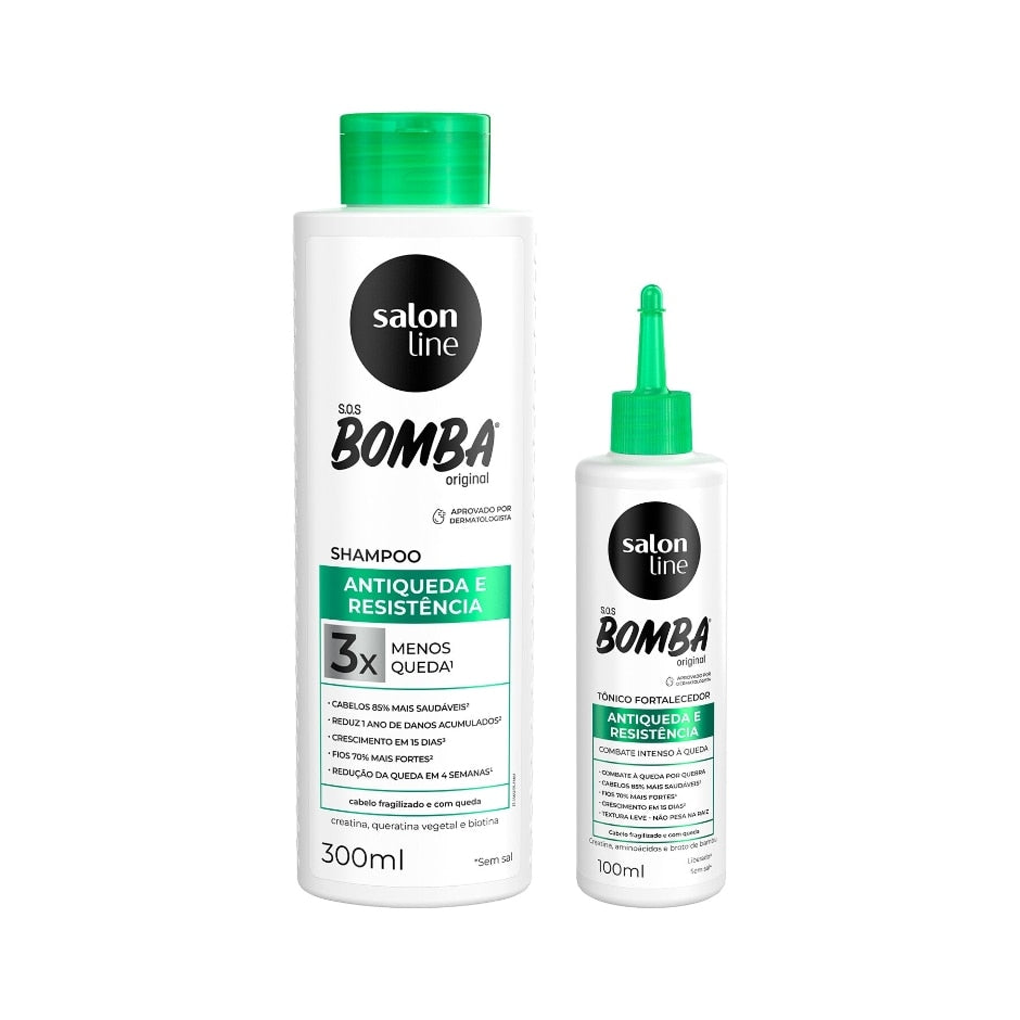 Kit SOS Bomba Antiqueda Shampoo 300ml e Tônico Fortalecedor Salon Line