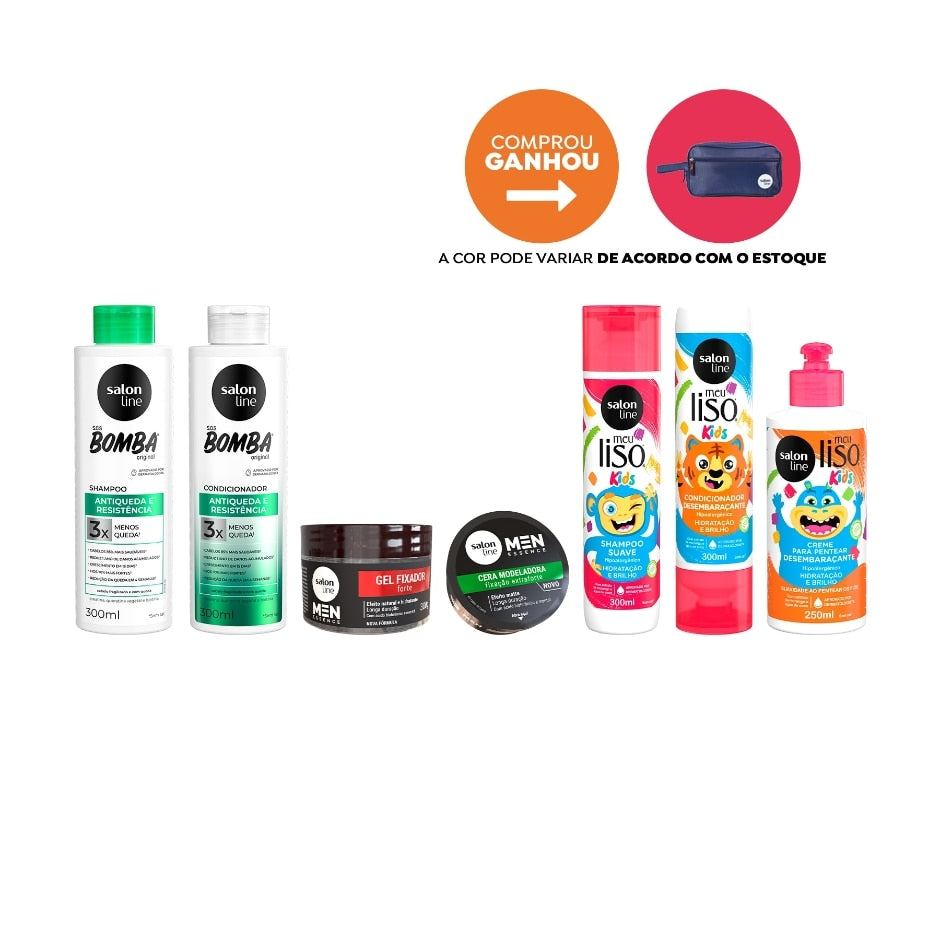 Kit Pais e Filhos com Men Essence + Kit Meu Liso Kids + Nécessaire