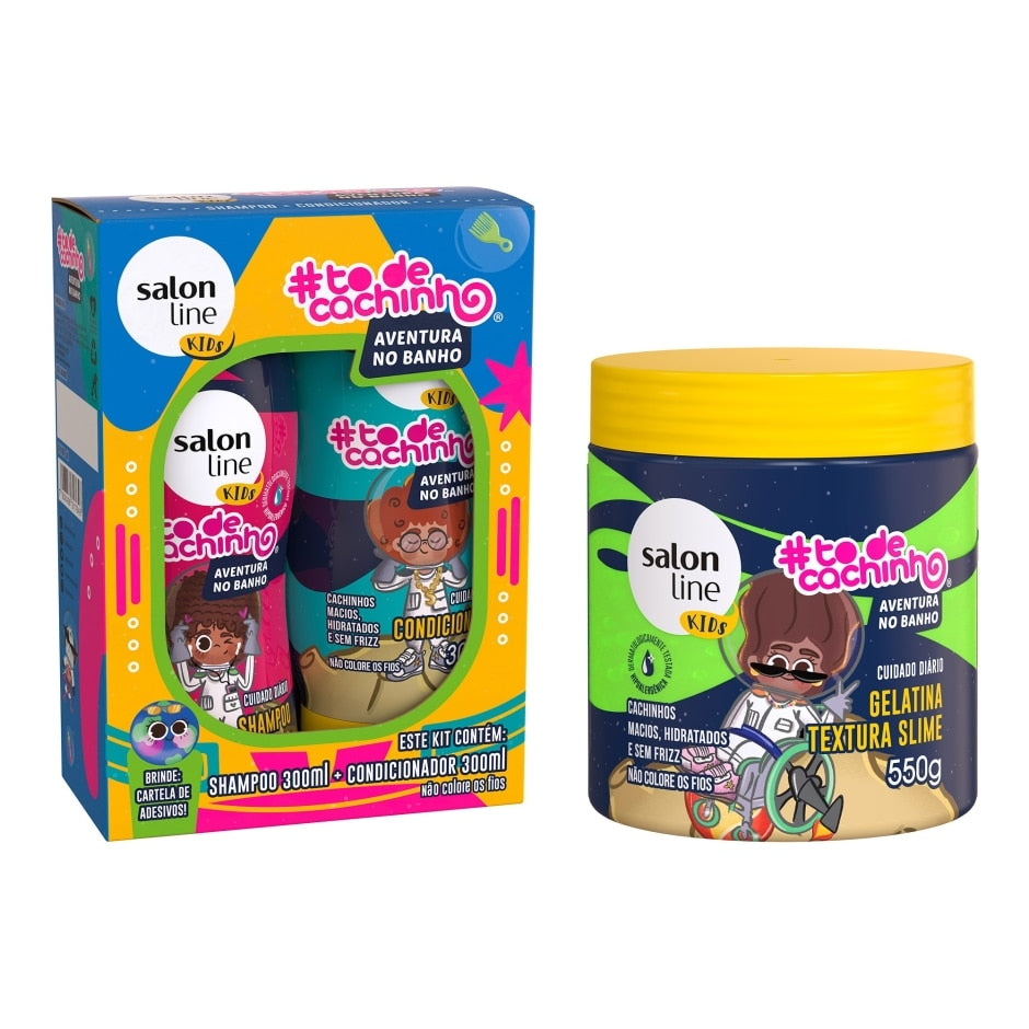 Kit Shampoo, Condicionador, Gelatina #todecachinho Kids Aventura no Banho