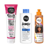 Kit com Shampoo SOS Bomba + Gelatina #todecacho + Gel SOS Cachos Salon Line