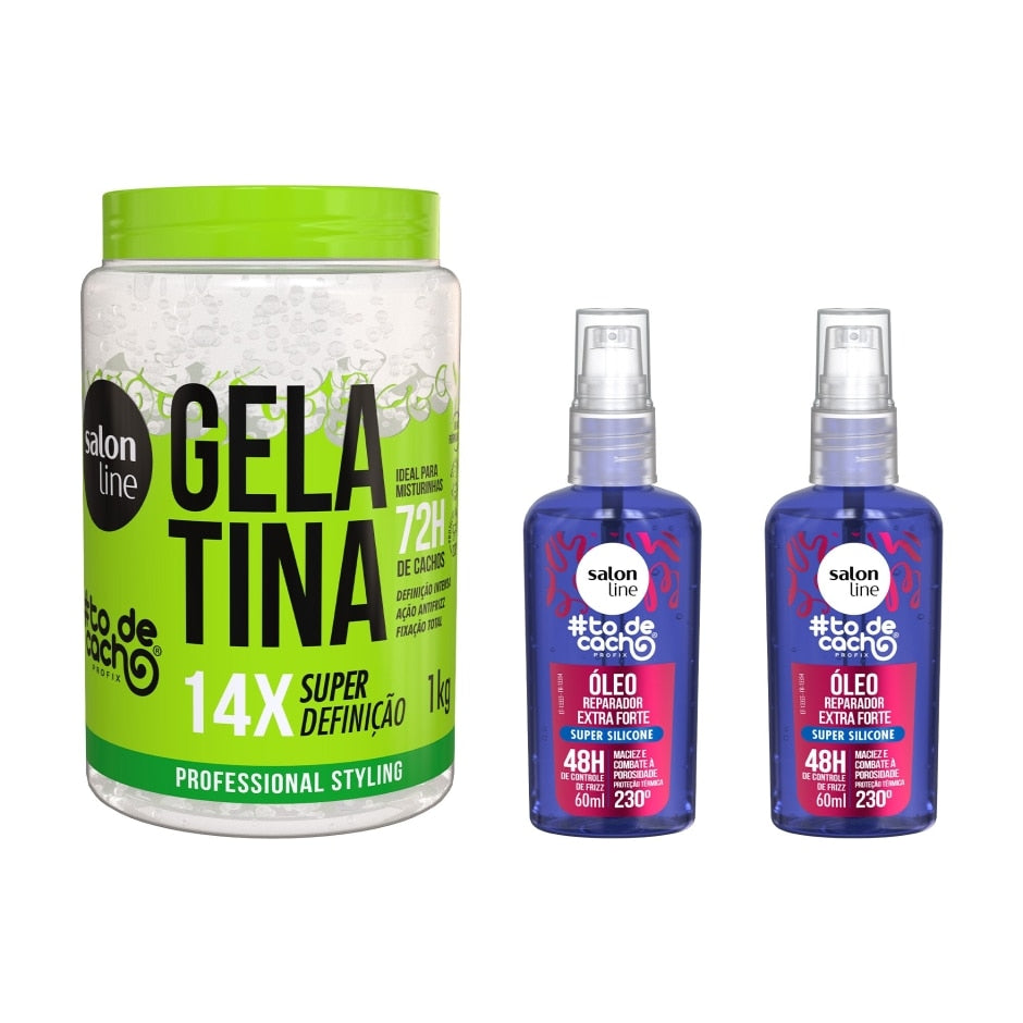 Kit Gelatina #todecacho Super Definição + 2 Óleos Reparação Extra Forte #todecacho