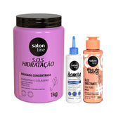 Kit com Óleo de Umectação Coco Puríssimo + Máscara Bio-Reconstrução + Tônico Fortalecedor Salon Line