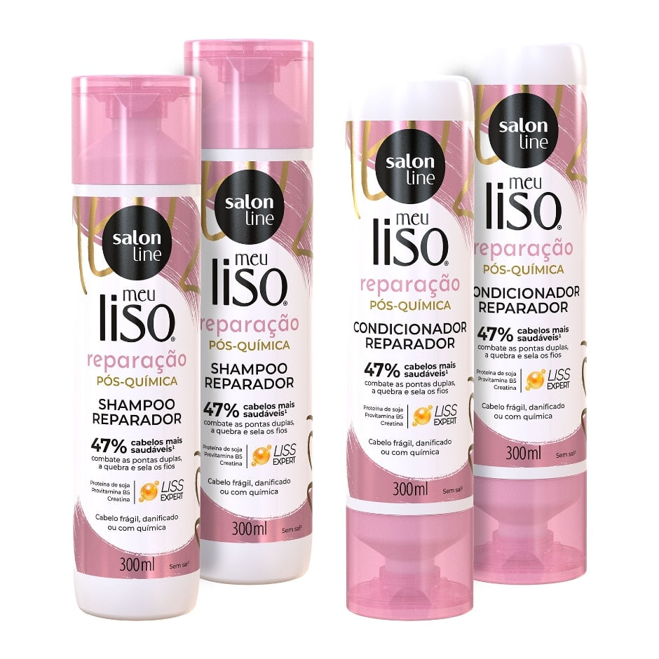 Kit 2 Shampoos 2 Condicionadores Meu Liso Reparação Salon Line