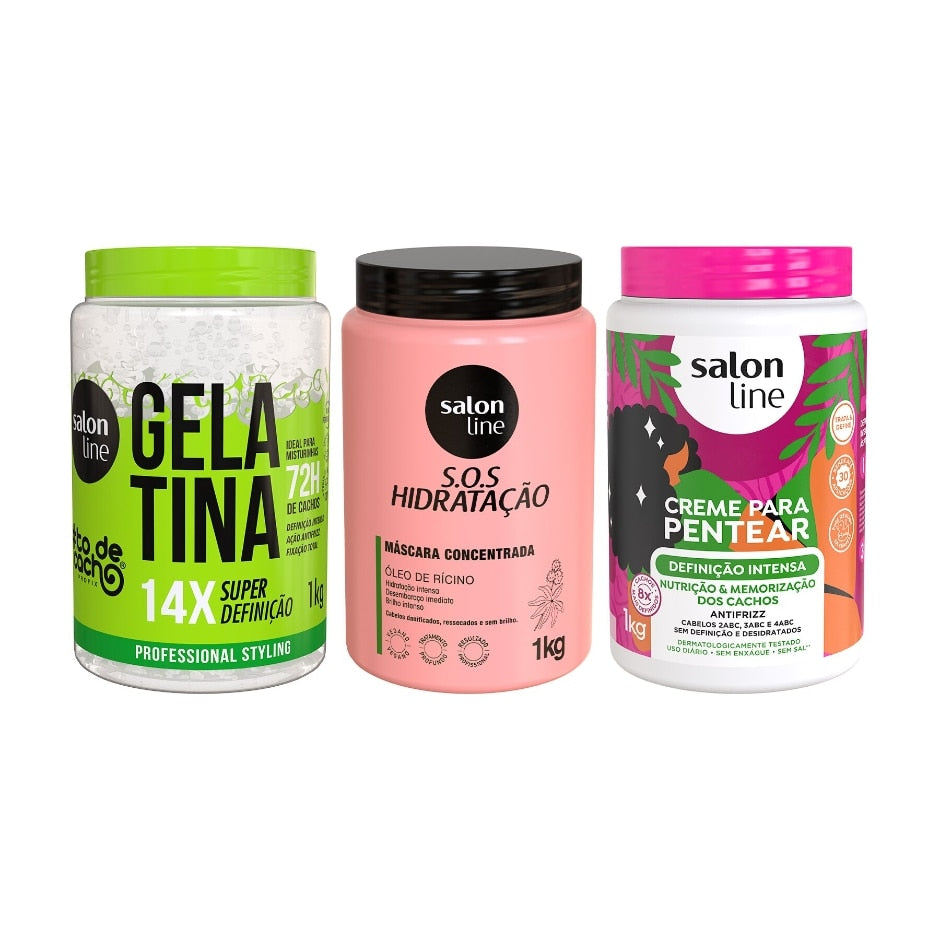 Kit Litrão com Gelatina, Creme para Pentear e Máscara de Hidratação