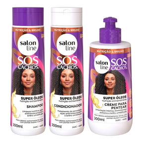 Kit SOS Cachos Super Óleos com Shampoo + Condicionador e Creme para Pentear Salon Line