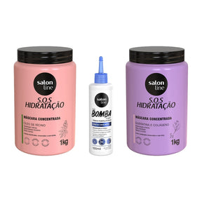 Kit com 2 Máscaras SOS Hidratação + Tônico Fortalecedor SOS Bomba Salon Line