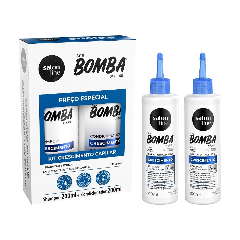 Kit SOS Bomba Original 200ml + 2 Tônicos crescimento acelerado Salon Line