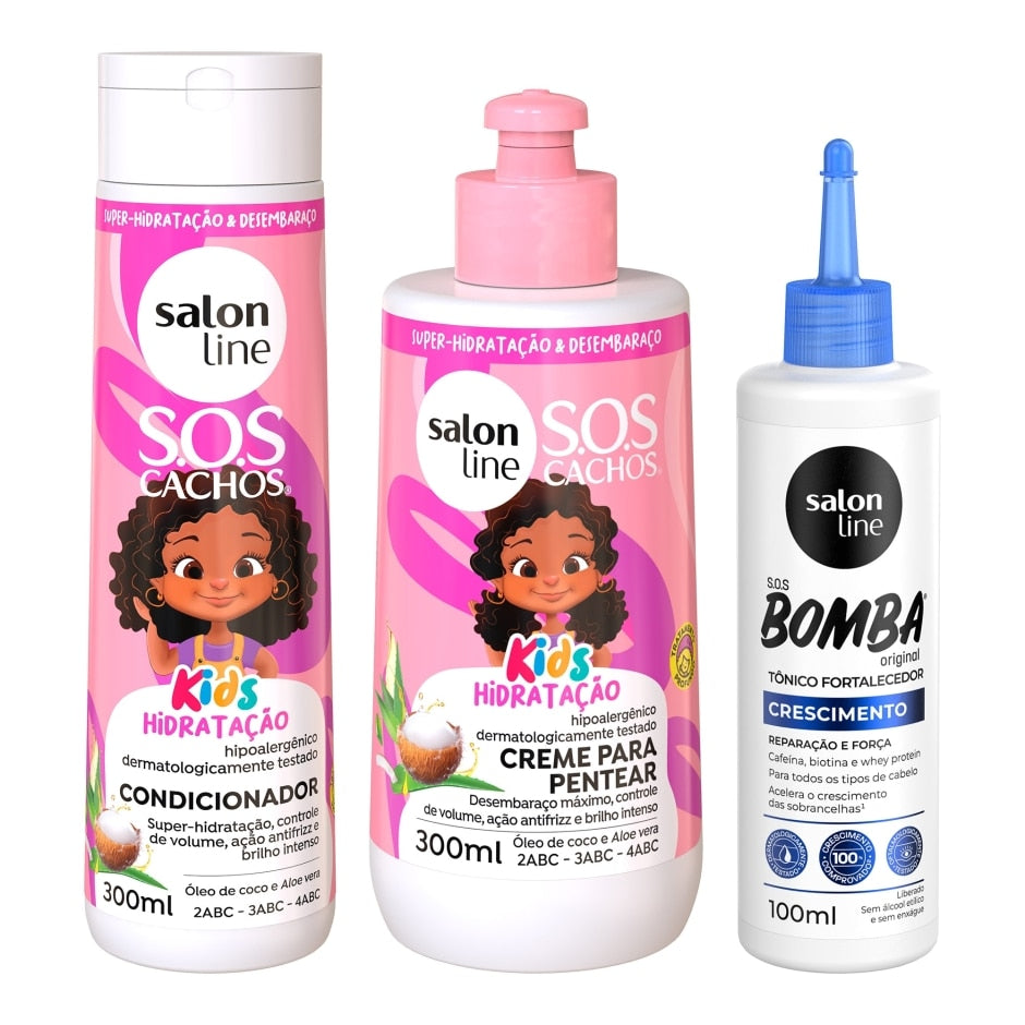 Kit com Condicionador e Creme para Pentear Kids + Tônico Fortalecedor Salon Line