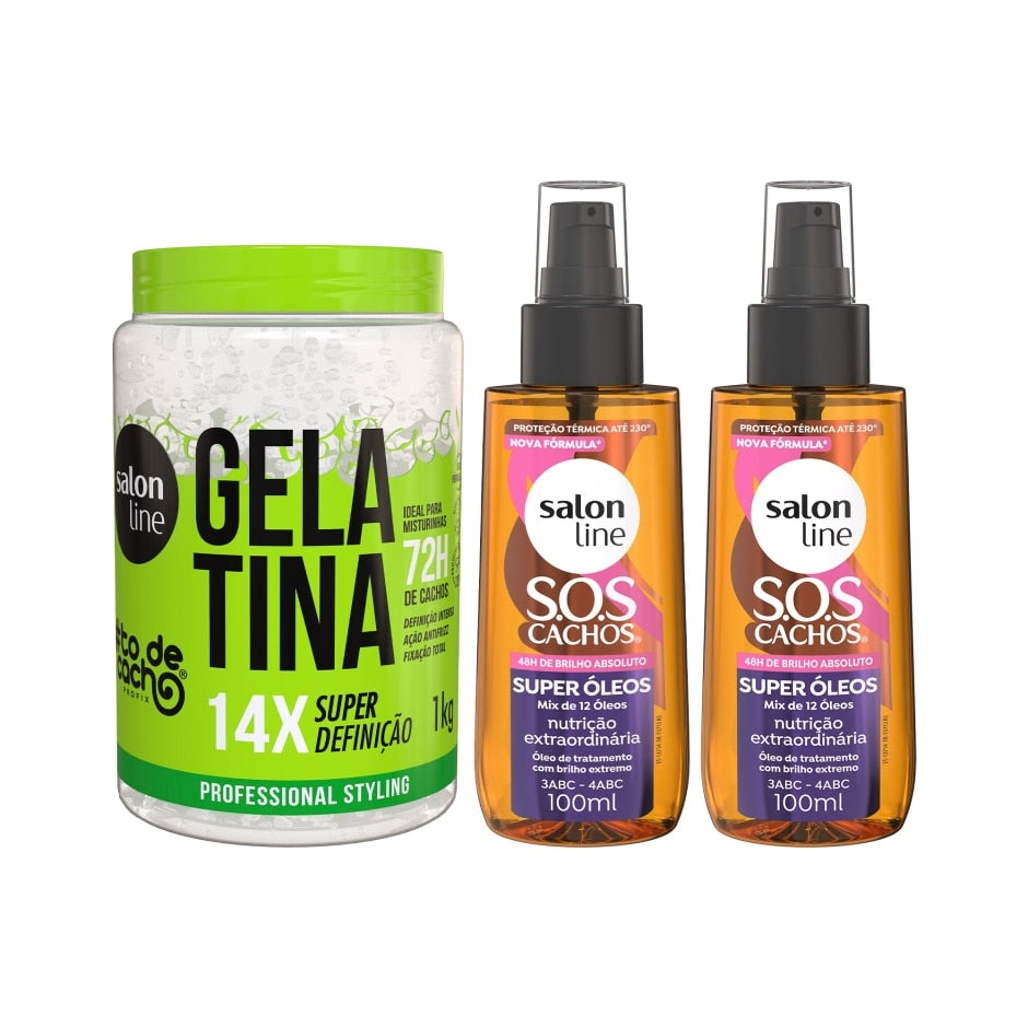 Kit Gelatina #todecacho Super Definição + 2 Óleos Sos Cachos Super óleos