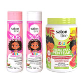 Kit SOS Kids com Creme para Pentear Cachinhos Definidos 1kg Salon Line