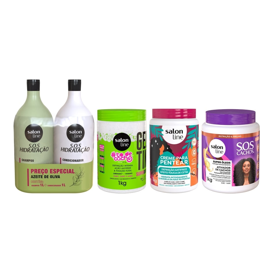 Kit Shampoo e Condicionador Litrão Azeite de Oliva + Gelatina Super Definição + Creme para Pentear Antifrizz + Ativador de Cachos Super Óleos