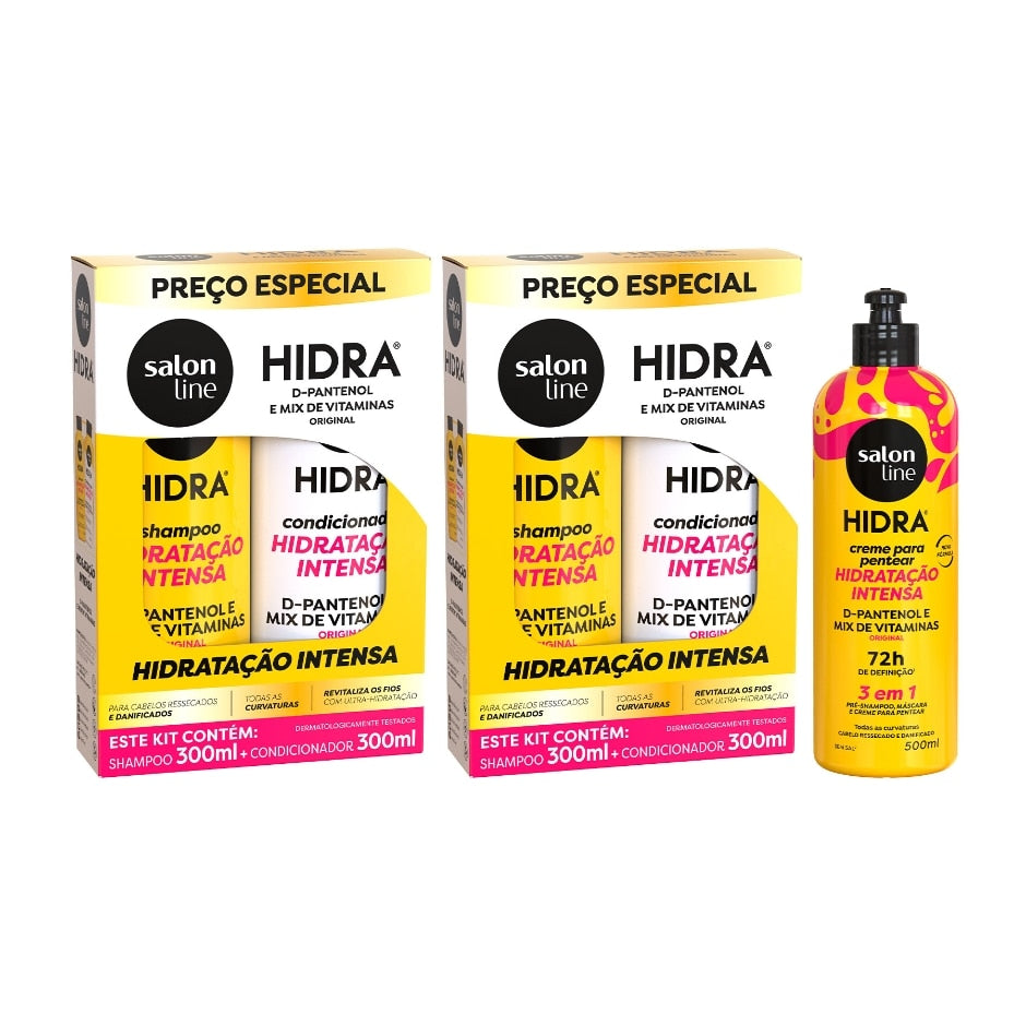 Kit Shampoos e Condicionadores 300ml + 1 Creme de Pentear 500ml Hidra Original