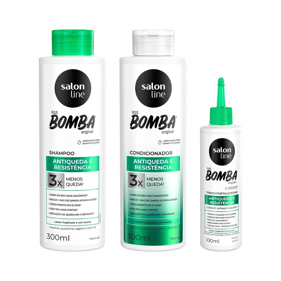 Kit Antiqueda Shampoo, Condicionador e Tônico SOS Bomba Salon Line