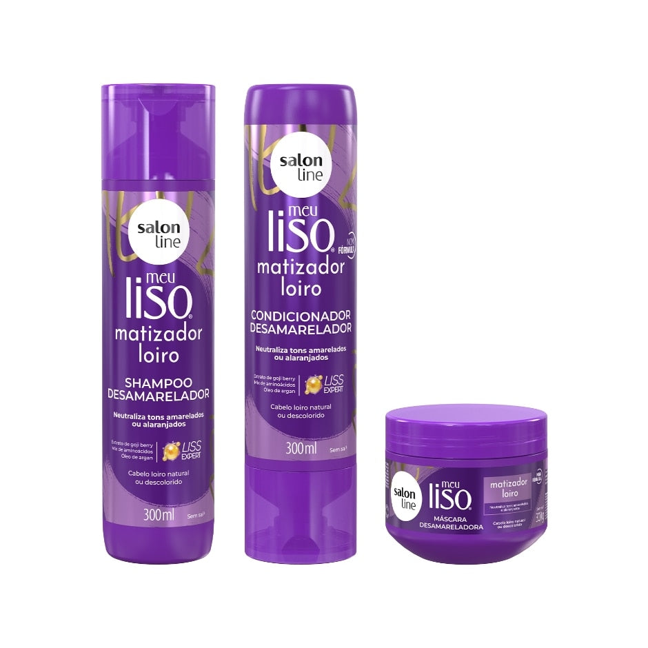 Combo Matizador Loiros Shampoo + Máscara + Condicionador Meu Liso Salon Line