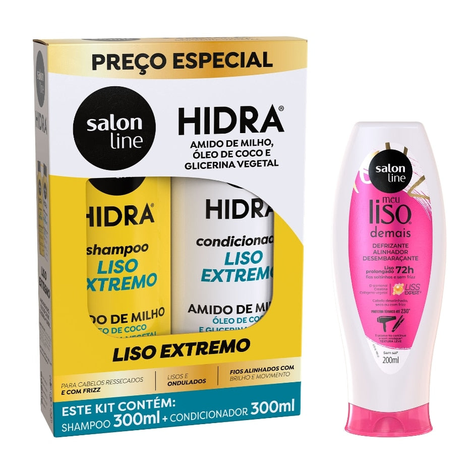 Kit para cabelos lisos com Hidra Liso Extremo e Meu Liso Demais Salon Line