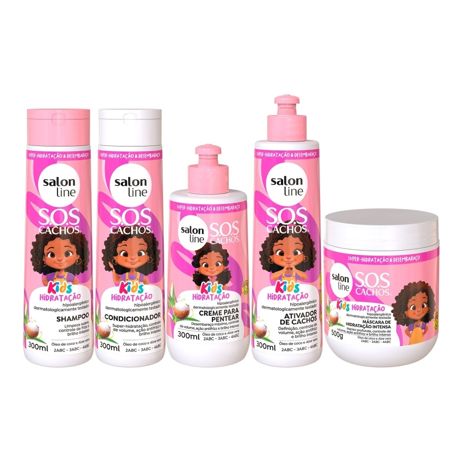 Kit Shampoo + Condicionador + Máscara + Ativador de Cachos + Creme de Pentear SOS Cachos Kids Hidratação