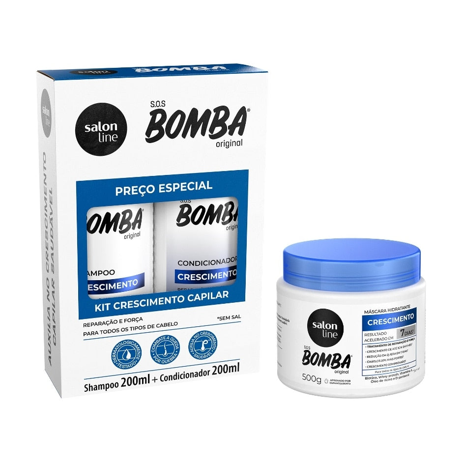 Crescimento Capilar S.O.S Bomba 200ml + Máscara de Hidratação 500g Salon Line