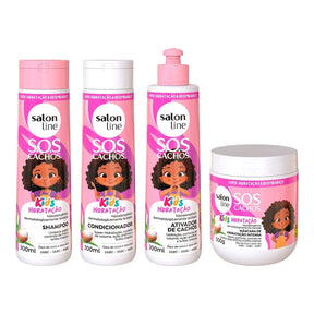 Kit Shampoo + Condicionador + Máscara + Ativador de Cachos SOS Cachos Kids Hidratação Salon Line