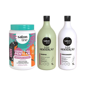 Kit Shampoo + Condicionador Ultra Cachos + Creme Definição Máxima 1kg Salon Line