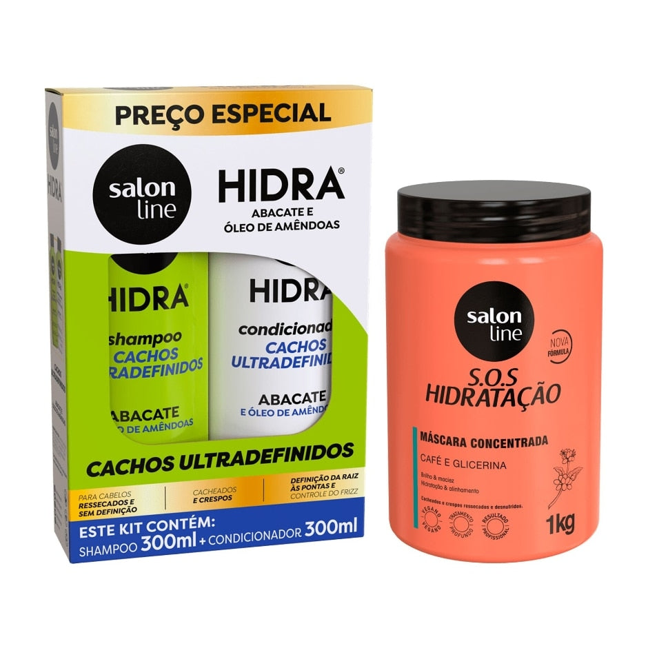 Kit Hidra Cachos Ultra Definidos + Máscara SOS Hidratação Cachos e Crespos