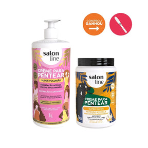 Kit Volume e Nutrição com 2 cremes para pentear litrão Salon Line