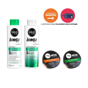 Kit Men Essence + SOS Bomba com Shampoo e Condicionador Antiqueda + Pasta e Cera Modeladora + Nécessaire