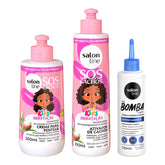 Kit com Ativador e Creme Para Pentear SOS Cachos Kids + Tônico Fortalecedor Salon Line