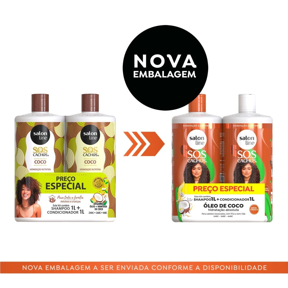 Kit Familia Creme de pentear 1 kg + Shampoo e Condicionador SOS Cachos Coco Salon line