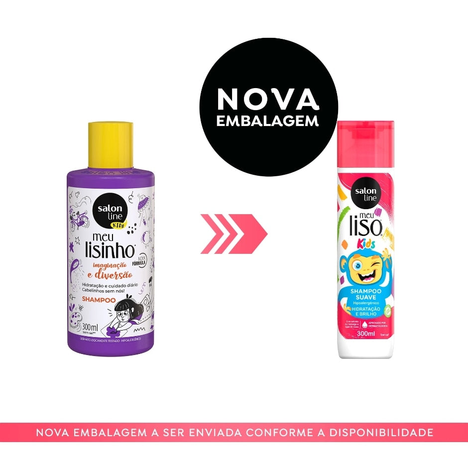 Kit Kids com Shampoo + Condicionador + Creme para Pentear + Spray Desembaraçante Meu Lisinho Salon Line