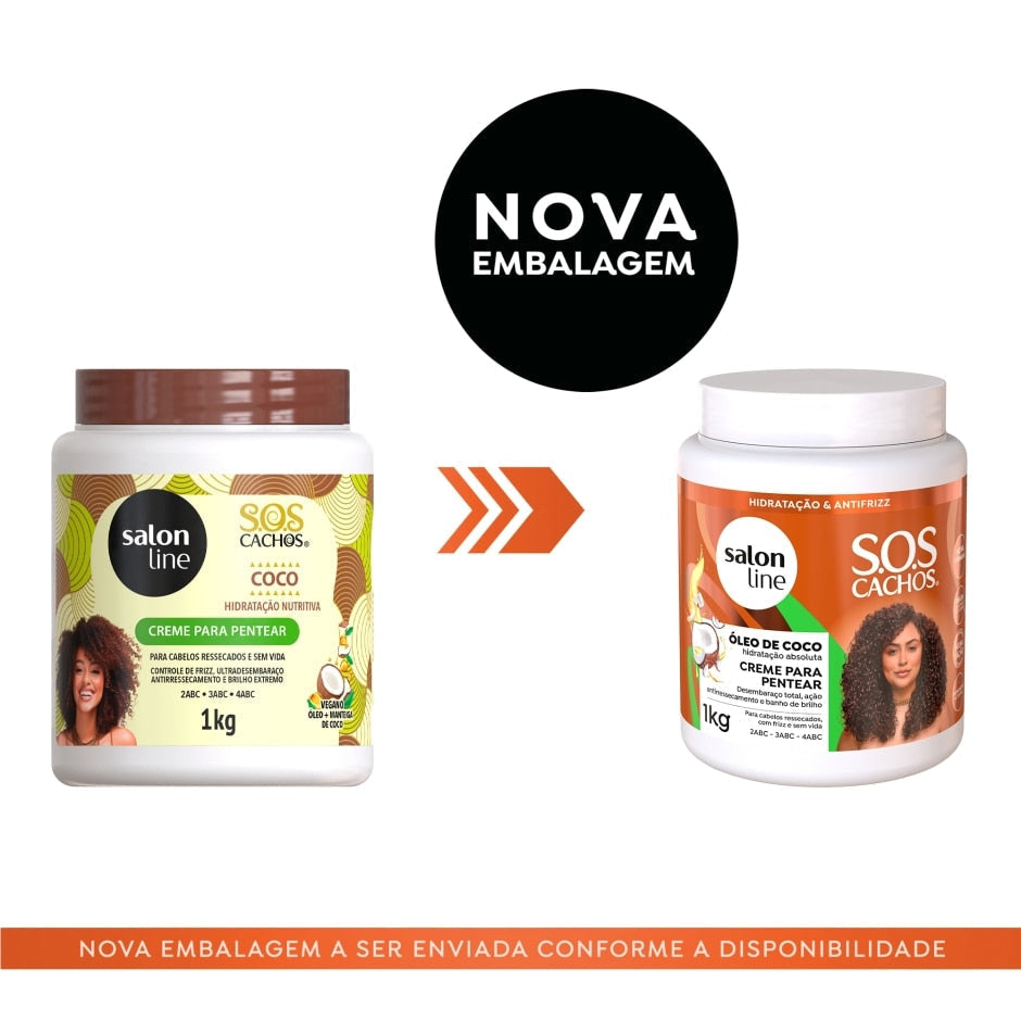 Kit com Gel Definidor + Creme Para Pentear SOS Cachos Coco + Máscara Hidratação Turbinada Salon Line