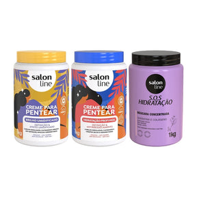 Kit com 2 Cremes Para Pentear Hidratação e Brilho Umidificado + Máscara Bio-Reconstrução Salon Line