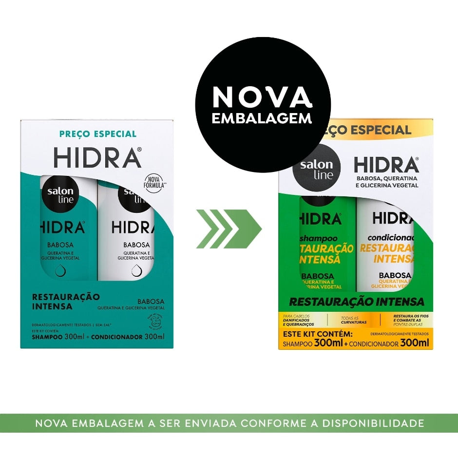 Kit com 2 Shampoos + 2 Condicionadores da linha Hidra + Máscara SOS Hidratação Bio-Reconstrução Salon Line