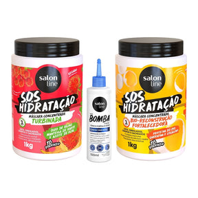 Kit com 2 Máscaras SOS Hidratação + Tônico Fortalecedor SOS Bomba Salon Line