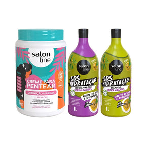 Kit Shampoo + Condicionador Ultra Cachos + Creme Definição Máxima 1kg Salon Line