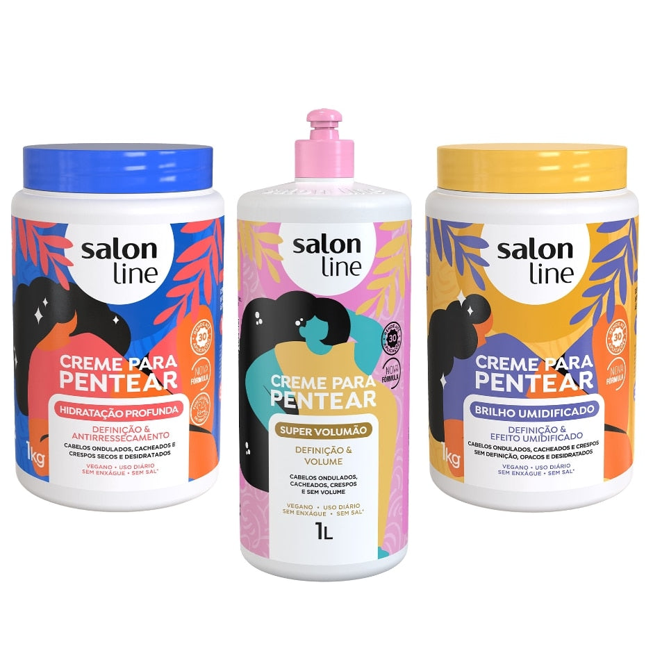 Kit Hidratados e Volumosos com 3 cremes para pentear 1kg Salon Line