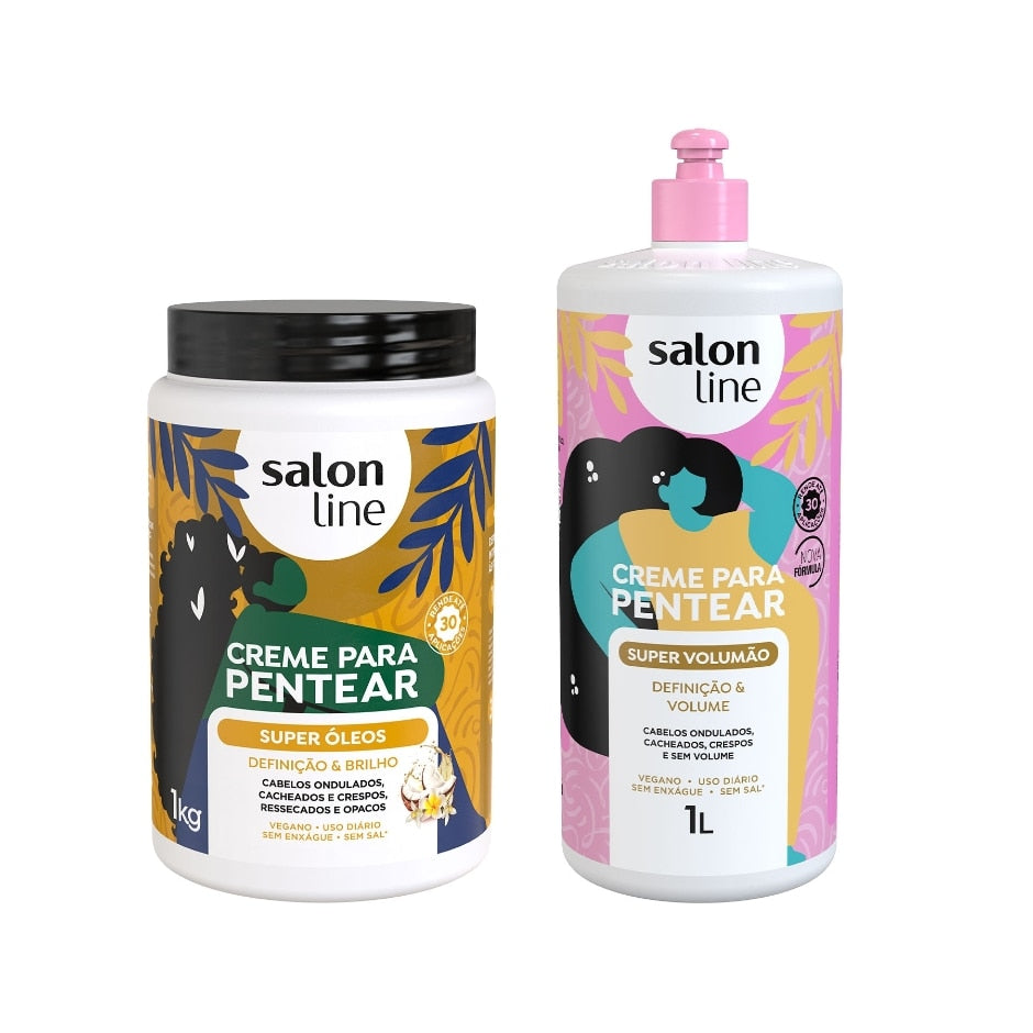 Kit Volume e Nutrição com 2 cremes para pentear litrão Salon Line